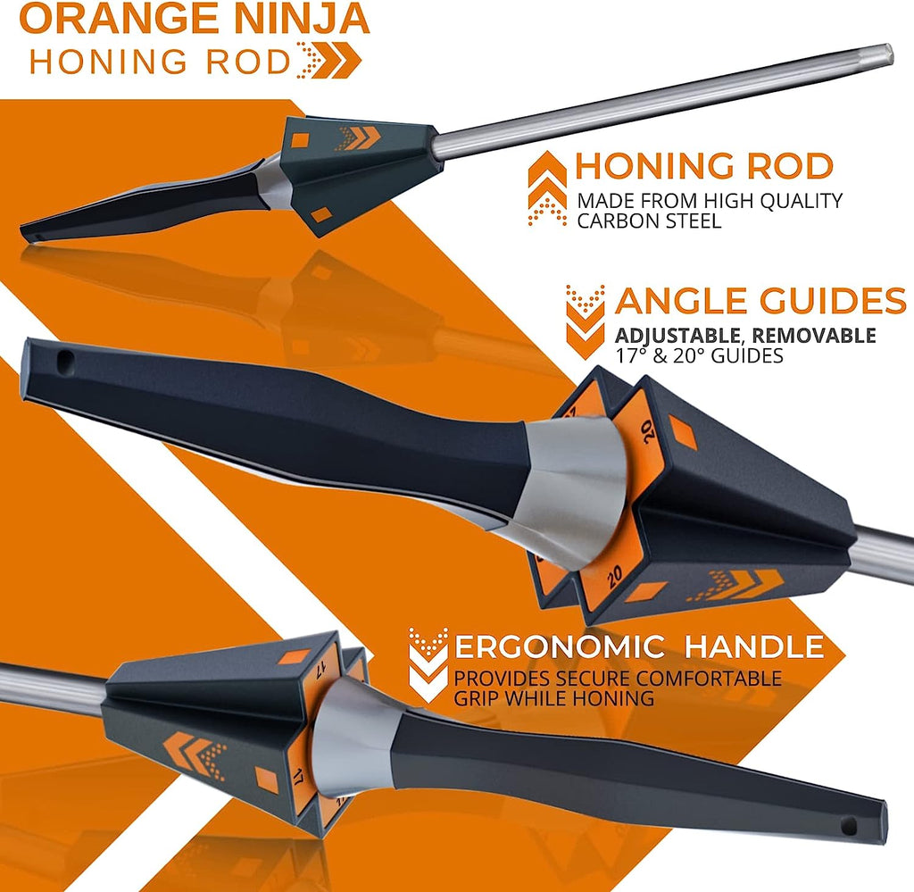 Orange Ninja Knife Sharpeners for Kitchen- 5 Adjustable Sharpening Angle-  Premium Quality - Handheld Knives & Pocket Knife Sharpener by Sharp Pebble