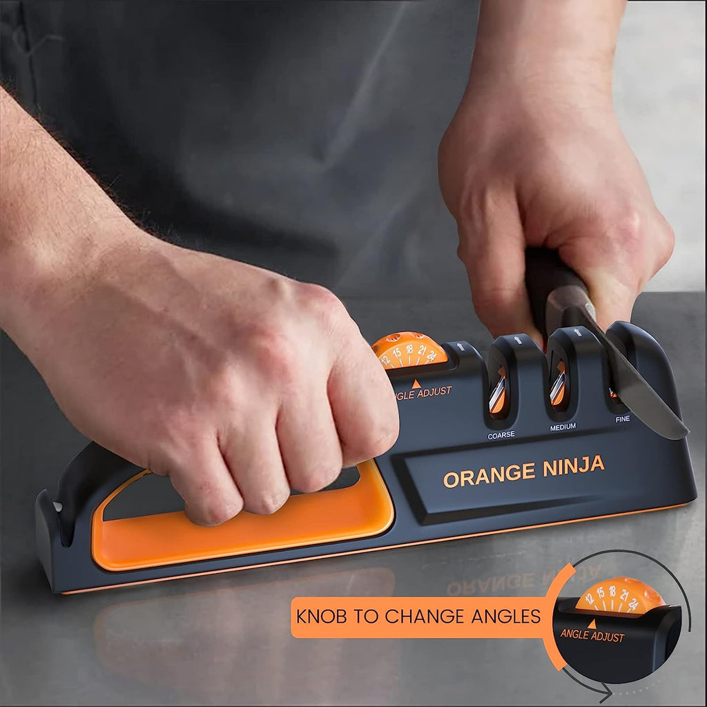 Orange Ninja All-in-1 Garden Tool & Knife Sharpener for Lawn Mower  Blade,Scissors, Axe, Hatchet, Machete, Pruner, Hedge Shears by Sharp Pebble