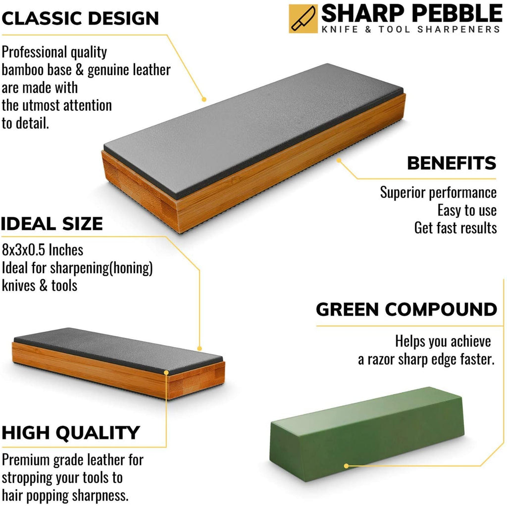 Sharp Pebble Premium Knife Sharpening Leather Strop with Green Sharpen