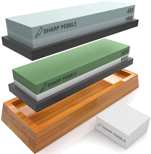 Sharp Pebble Knife Sharpening Stones Kit with 400/1000 and 3000/8000 Grit with Flattening Stone