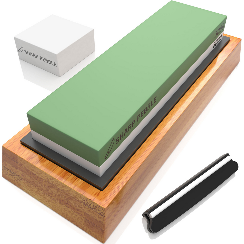 Sharp Pebble Premium Whetstone Knife Sharpening Stone 2 Side Grit 1000/6000  Sharpener NonSlip Bamboo Base & Angle Guide