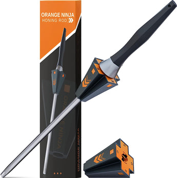Orange Ninja Knife Honing Rod 10-inch with Angle Guides 17° & 20°- Knife Sharpening Steel