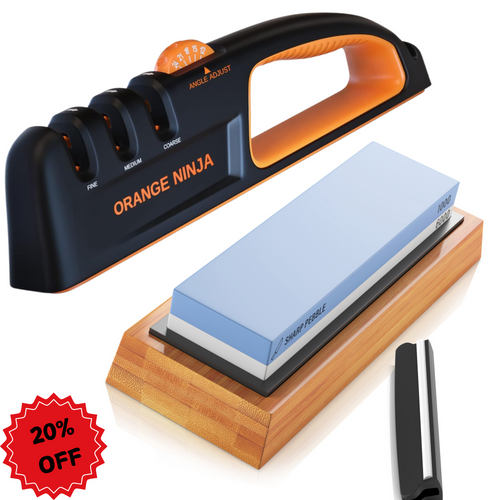 Sharp Pebble Premium Whetstone Sharpener 2 Side Grit 1000/6000 & Orange Ninja Knife Sharpener with 5 Adjustable Sharpening Angle