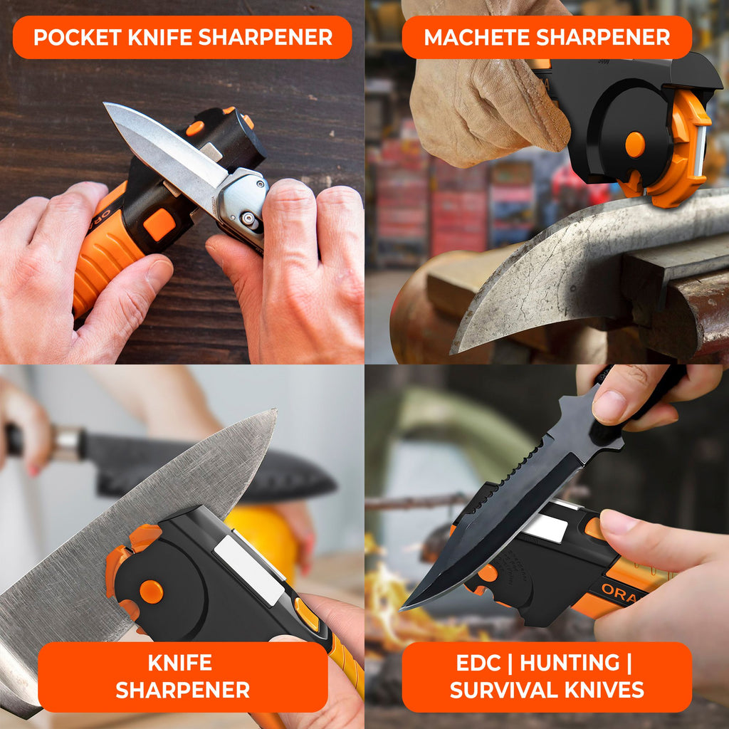 garden scissor sharpener Orange Ninja All In 1 Garden Tool & Knife Sharpener for Lawn Mower Blade,Scissors, Axe, Hatchet, Machete, Pruner, Hedge