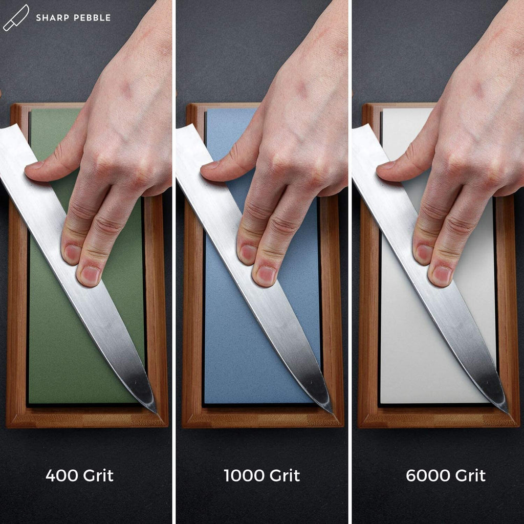 Sharp Pebble Knife Sharpener Kit- Whetstone Diamond Sharpening Stones-  Grits 400 & 1200-Innovative Sharpening System with Built in Angle Slots