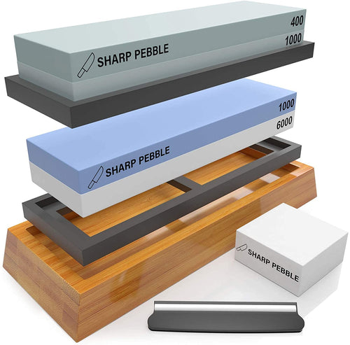 Sharp Pebble Knife Sharpening Stones Kit with 400/1000 and 1000/6000 Grit with Flattening Stone & Angle Guide